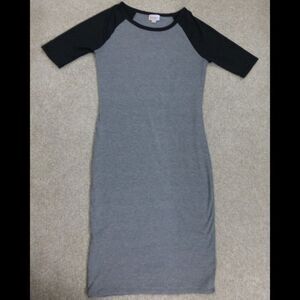 LuLaRoe Julia Dress Heathered Black Grey Raglan